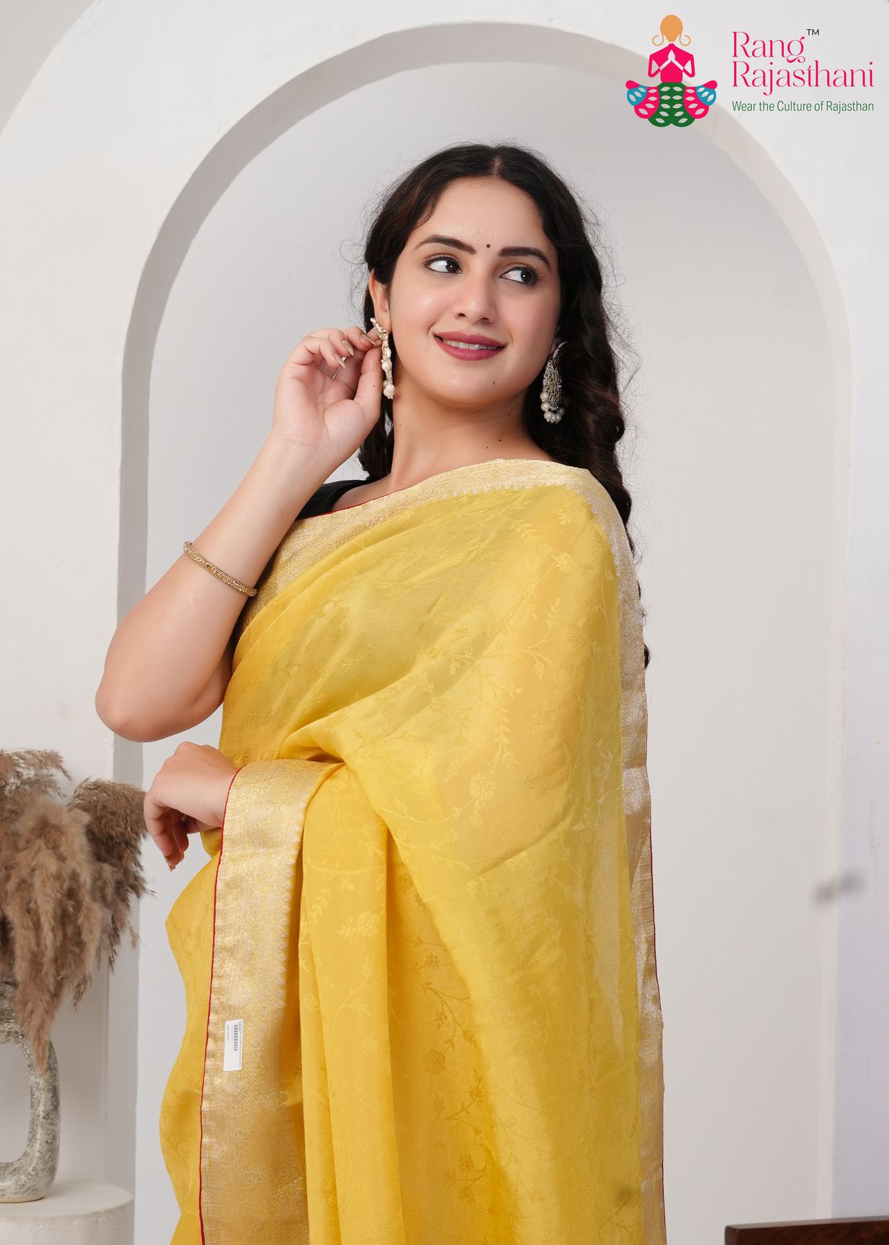 musted pure silk saree with jacquard for brother's wedding close-up view