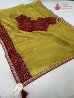 fabric texture of mustard fabric saree