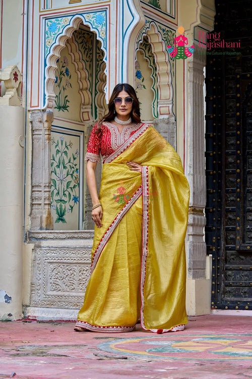 Musted Crush Tissue Festive Saree : Royal Rajasthani main-image