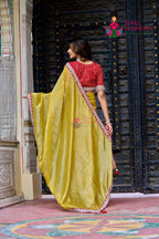 Musted Crush Tissue saree with Rich Border back view