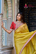Musted Crush Tissue saree with Rich Border close up detailing