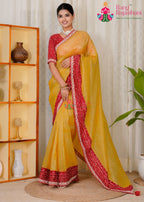 Musted Crush Tissue saree with Designer Bhandhni panel side drape view