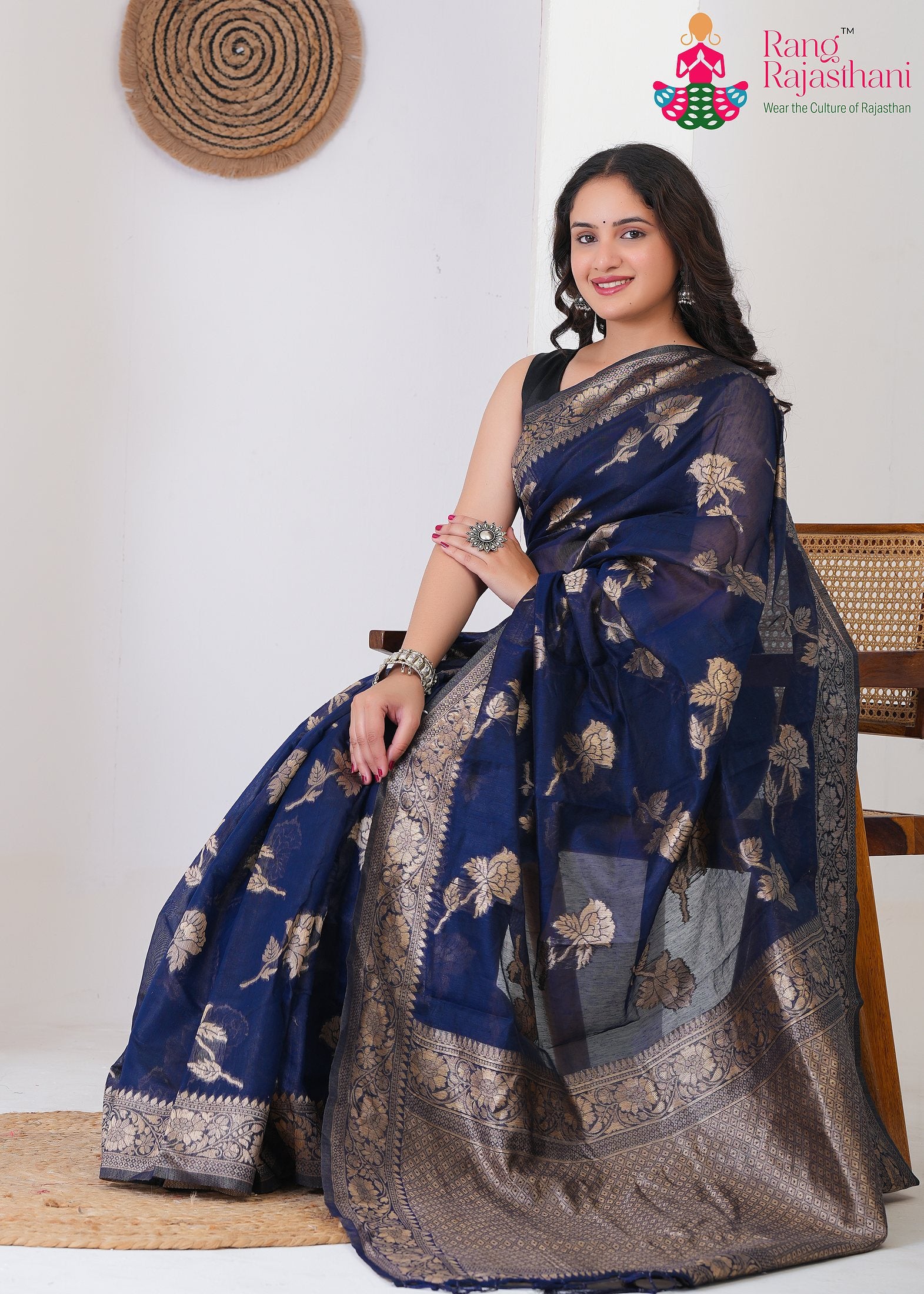 Blue Cotton saree with Printed pallu detailing