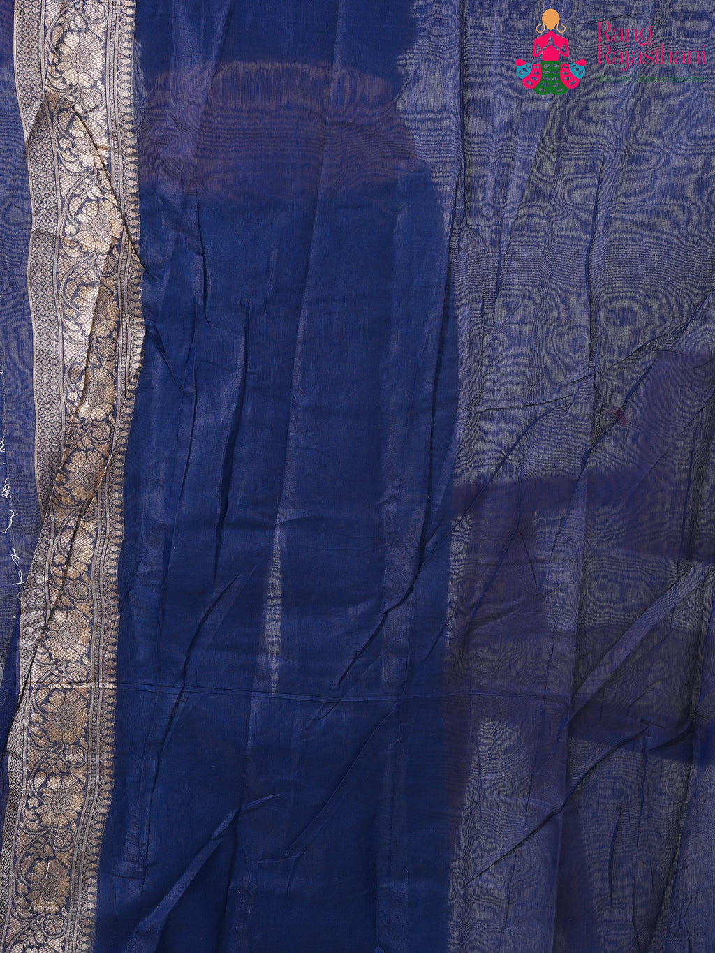 Blue Cotton saree with Printed pleats view