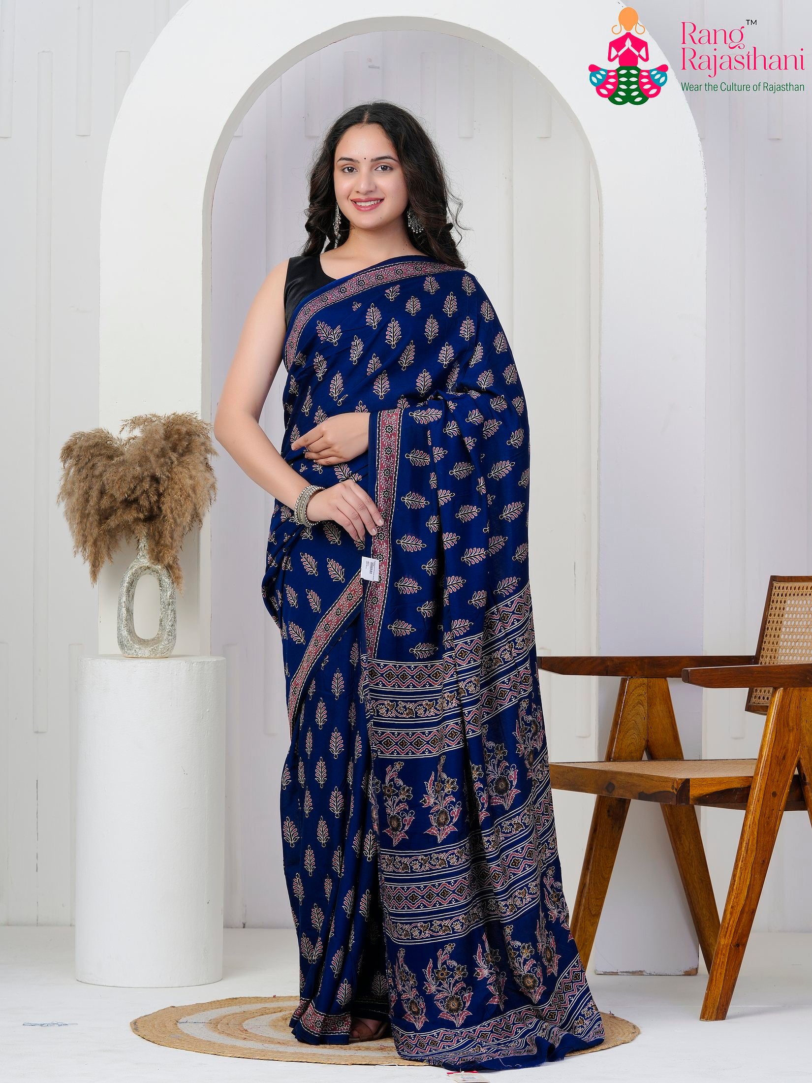 Navy Blue Cotton officeParty saree with Printed from Rang Rajasthani