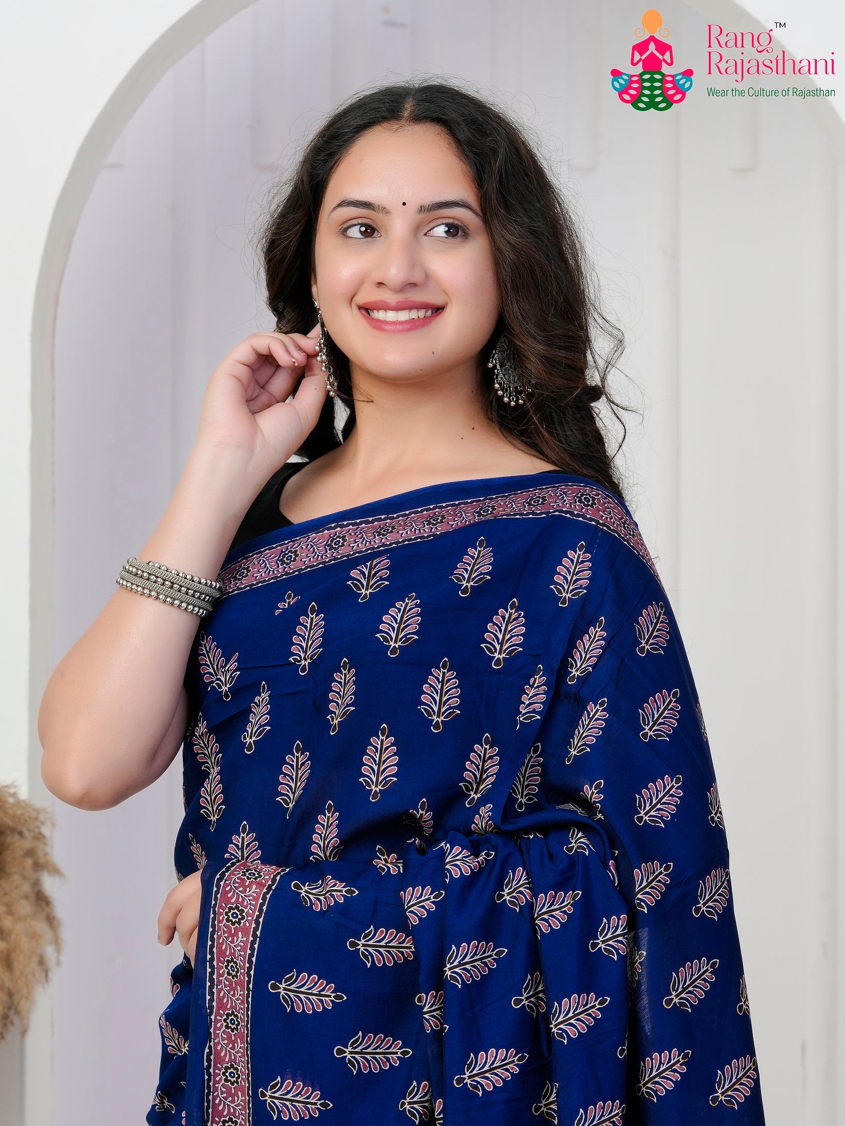 Navy Blue Cotton saree with Printed close up detailing