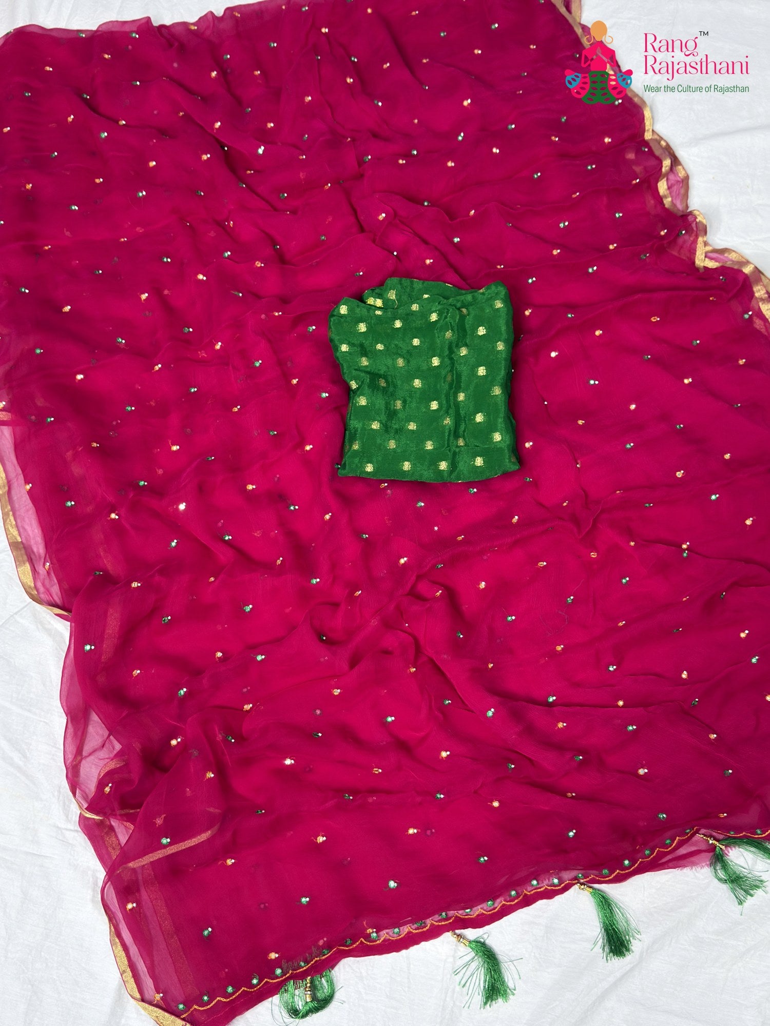 full view of new arrival pure pure chiffon handcrafted mirror work drapes in 2551