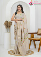 Beige Chinon Wedding saree with embroidery Butti from Rang Rajasthani