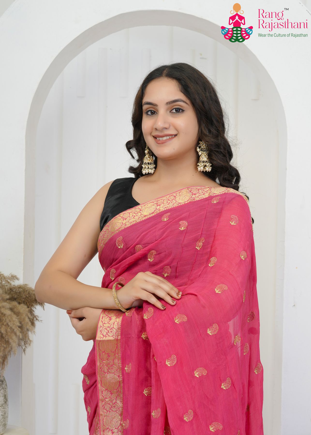 Pink Fabric Saree - Party Ready