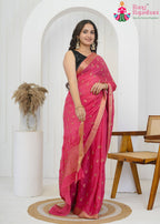 Cerrot Pink Chinon saree with hand-embroidered butti back view