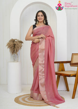 Pink Pure Kora Silk Plain Saree for Festive Celebration | Luxe Collection