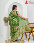 Green Pure Georgette saree with Khaddi Work back view