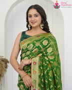 Green Pure Georgette saree with Khaddi Work close up detailing