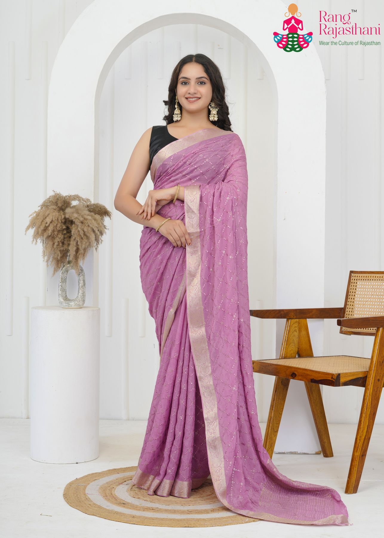 Premium Levender Chinnon Saree - Modern Heritage
