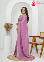 Lavender Pure Chinon saree with Fine Resham Sequins + Zari Border side drape view