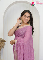 Lavender Pure Chinon saree with Fine Resham Sequins + Zari Border back view