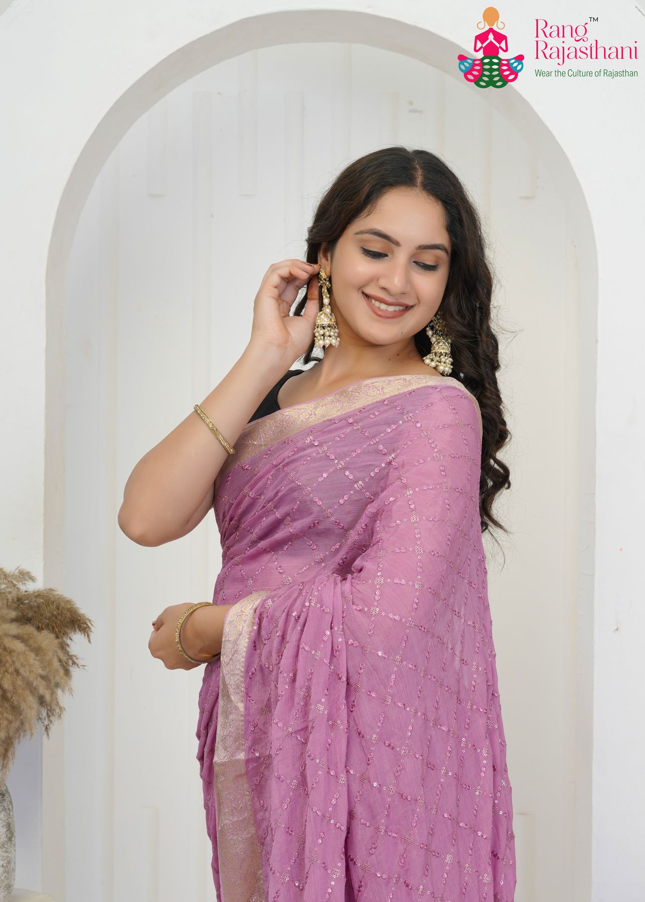 Premium Levender Chinnon Saree - Modern Heritage