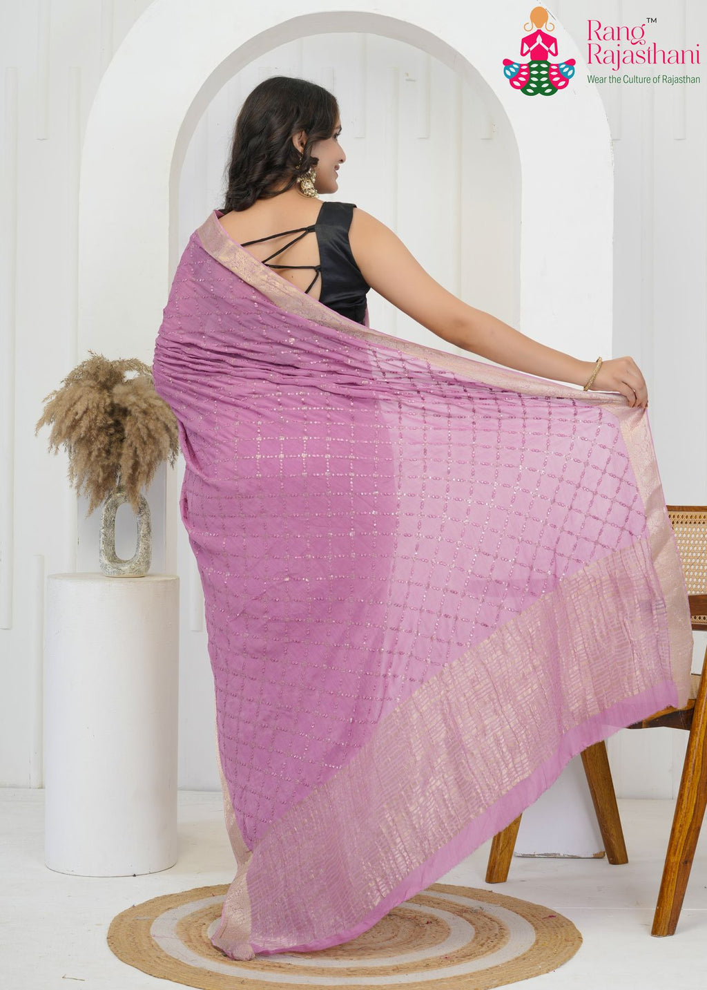Premium Levender Chinnon Saree - Modern Heritage