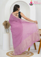 Lavender Pure Chinon saree with Fine Resham Sequins + Zari Border close up detailing