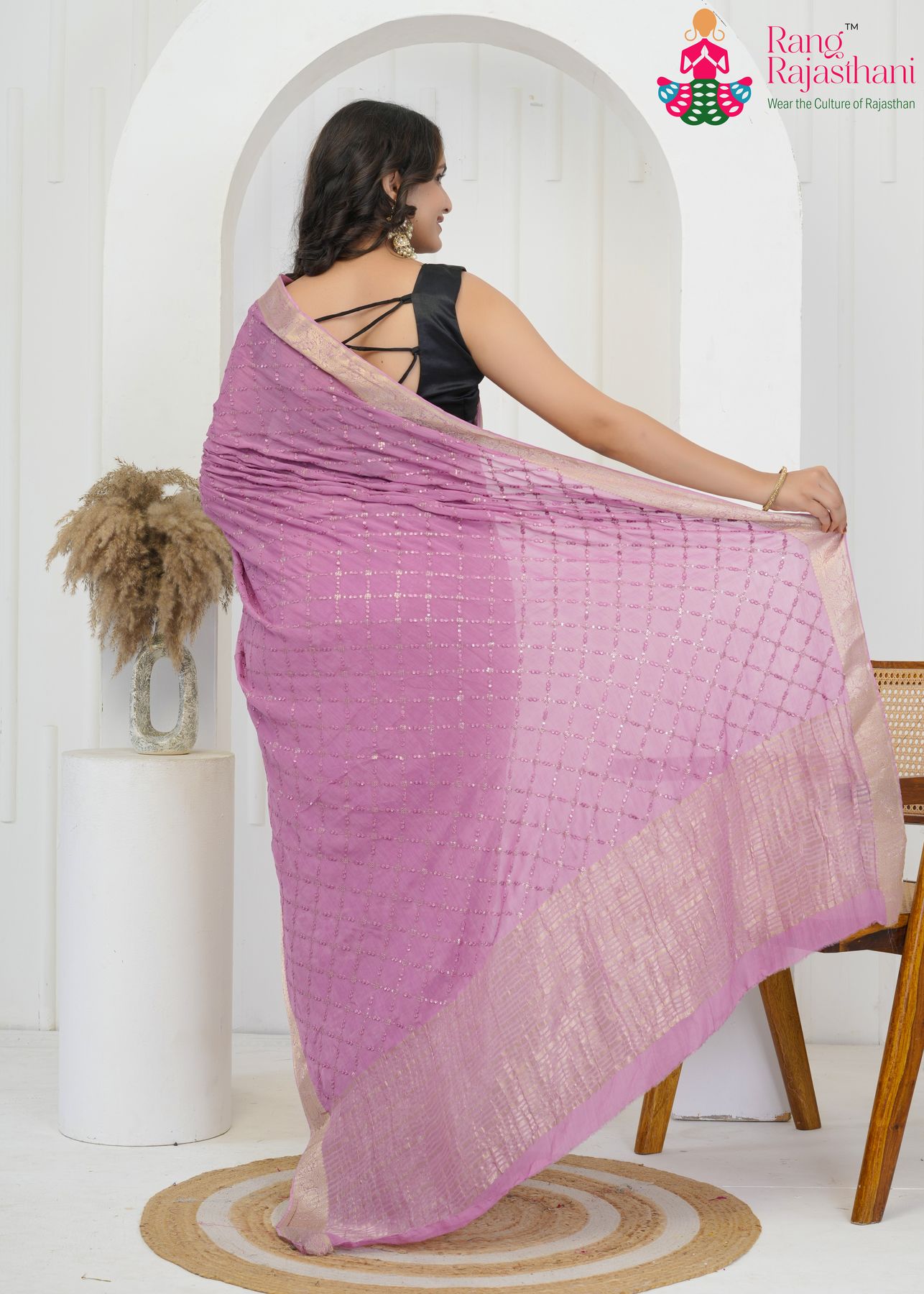 Premium Levender Chinnon Saree - Modern Heritage