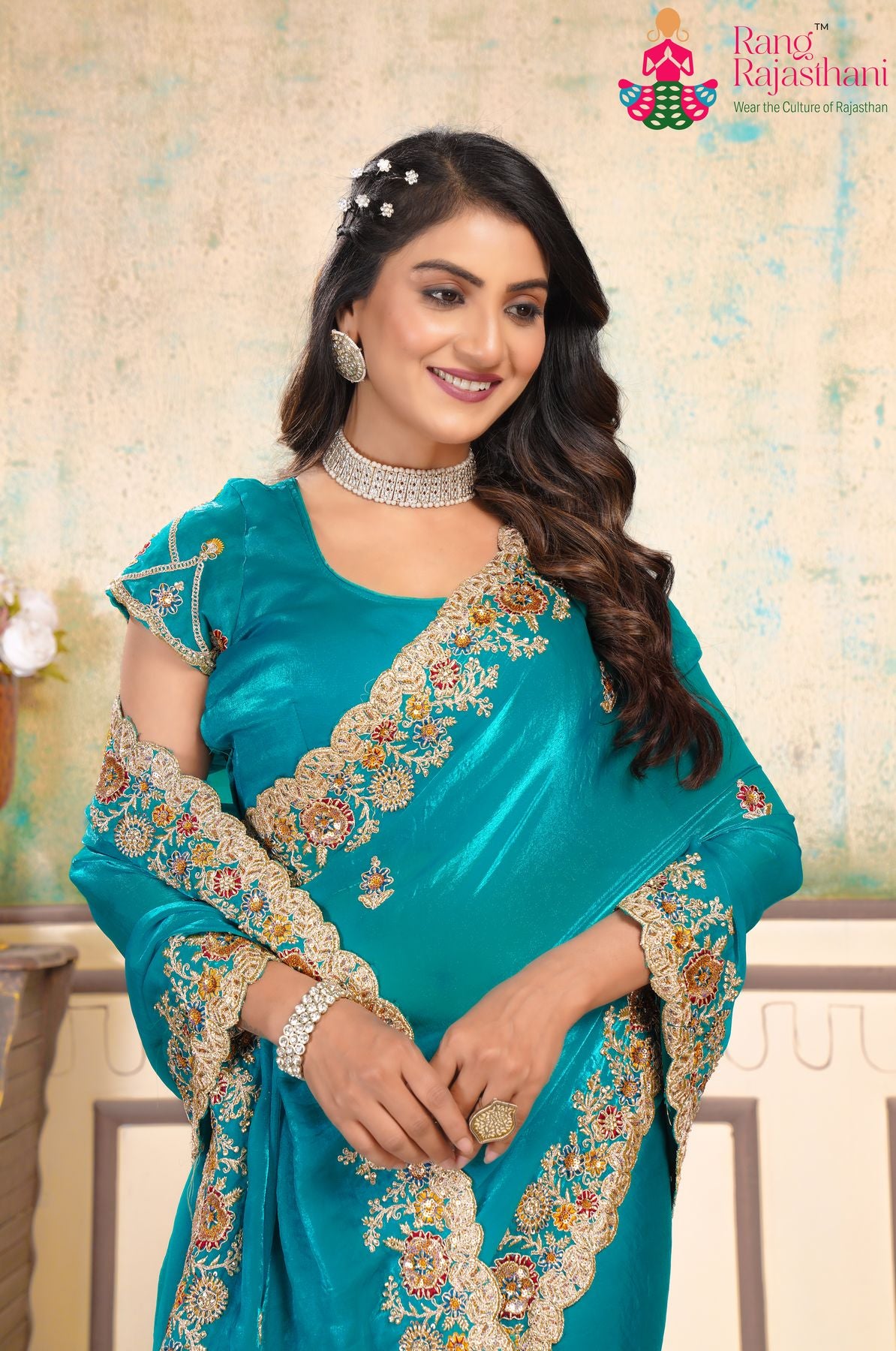 Firozi Fendi Saree - Elegant Essential