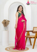 Pink Chinnon Plain Saree for Wedding Guest | Trending Now
