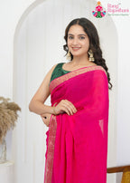 Pink Pure Chinon saree with Zari Work back view