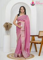 Pink Pure Kota Silk office party saree with Banarasi Zari Border from Rang Rajasthani