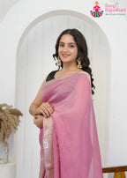 Pink Pure Kota Silk saree with Banarasi Zari Border close up detailing
