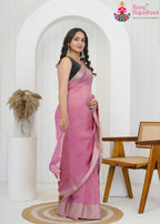 Pink Pure Kota Silk saree with Banarasi Zari Border side drape view