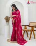 Rani Chinon saree with Zari Work side drape view