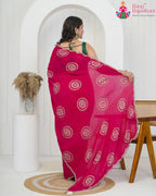 Rani Chinon saree with Zari Work back view