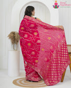 Rani Pure Crape Chinon saree with Banarasi Khaddi Work Mina Jaal back view