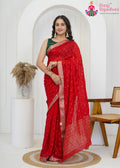 Red Chinon Puja saree with Sequence from Rang Rajasthani