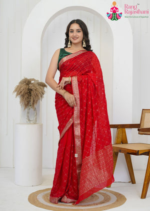 Red Chinnon Sequin Saree for Karwa Chauth | Authentic Craft
