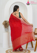 Red Chinon saree with Sequence back view
