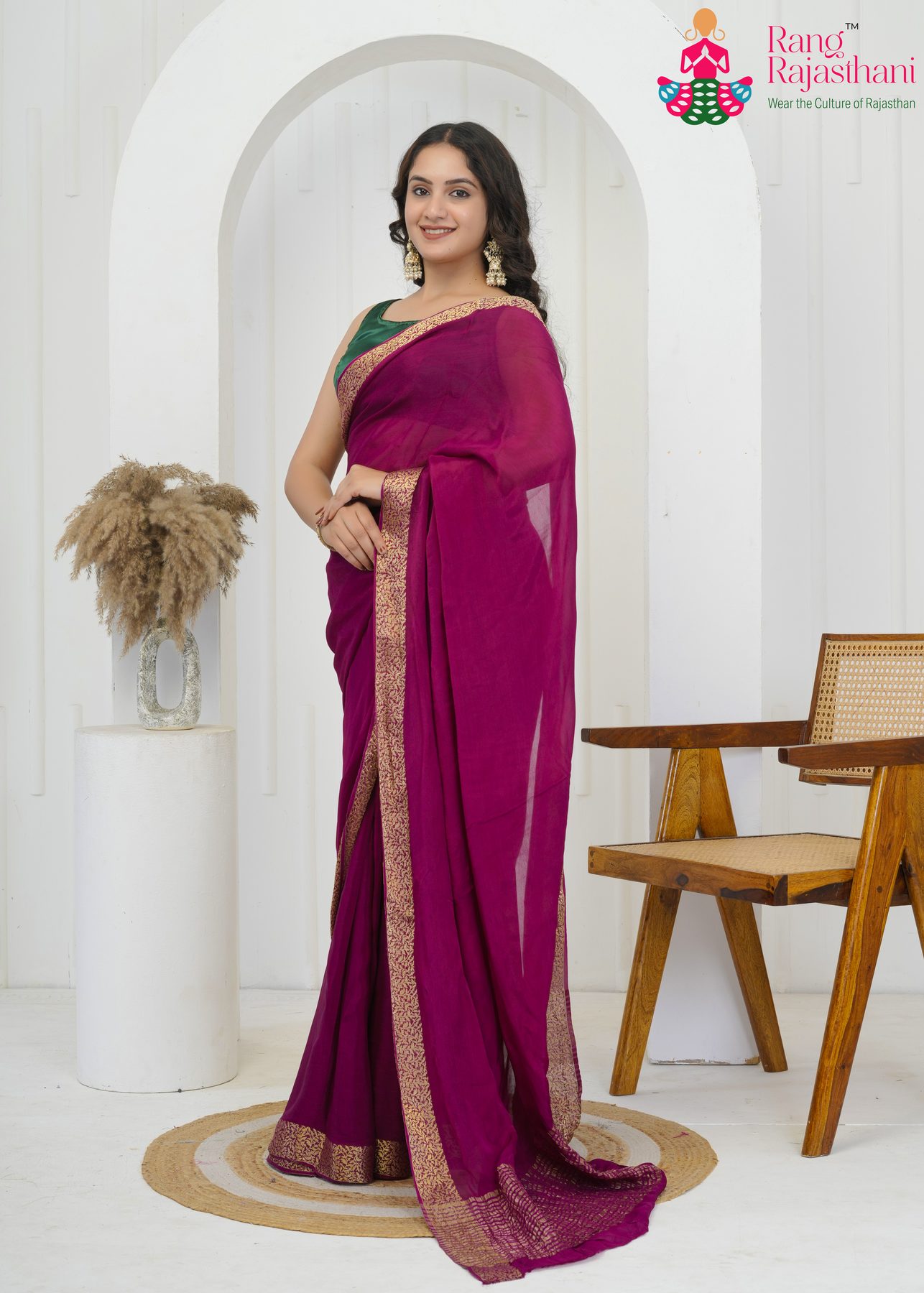 wine pure saree with zari work for traditional function