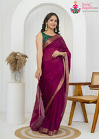 Wine Pure saree with Zari Work side drape view