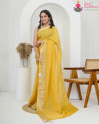 Yellow Kota Silk saree with Zari Border side drape view