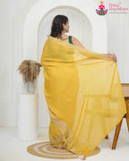 Yellow Kota Silk saree with Zari Border back view