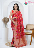 Red Khaddi Georgette Heritage Saree : Meenakari Rajwadi Glow