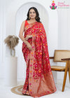 Red Khaddi Georgette Heritage Saree : Meenakari Rajwadi Glow