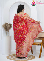 Red Pure Georgette saree with Khaddi Work back view