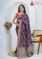 Voilet Pure Georgette Wedding saree with Khaddi Work from Rang Rajasthani