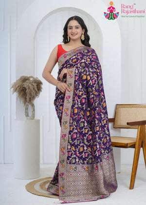 Purple Soft Georgette Banarasi Zari Weave Saree for Wedding Guest | Customer Favourite