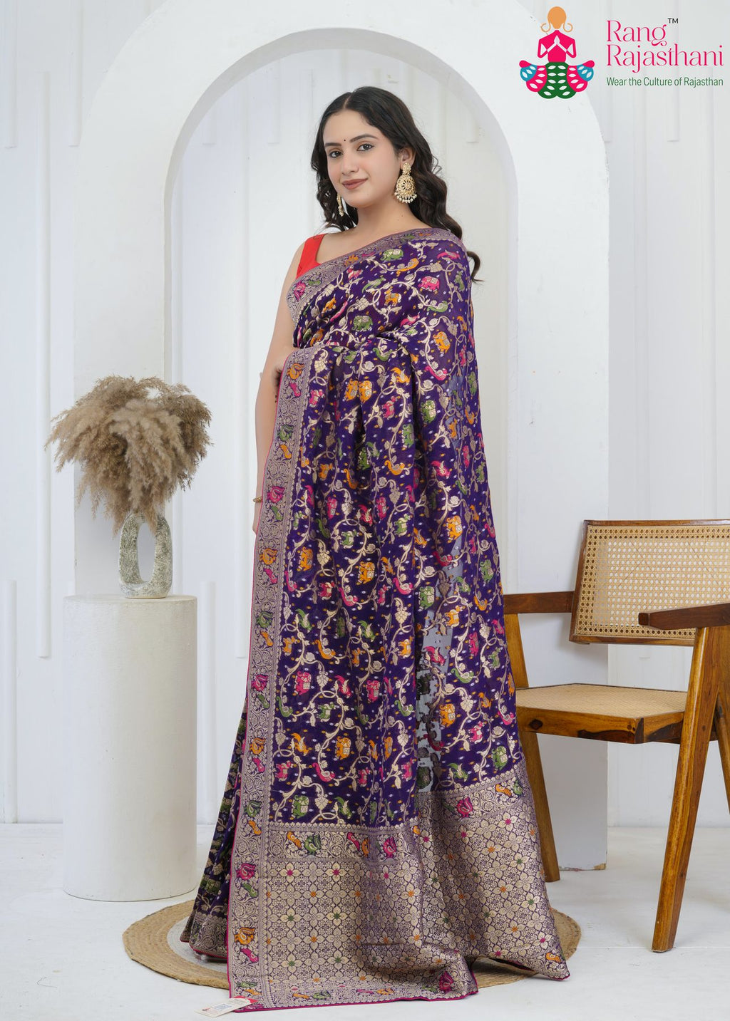 Voilet Khaddi Georgette Rajputana Pride Saree : Sanskar Heirloom