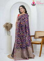 Voilet Pure Georgette saree with Khaddi Work side drape view