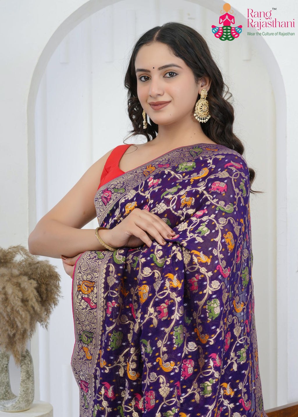 Voilet Khaddi Georgette Rajputana Pride Saree : Sanskar Heirloom