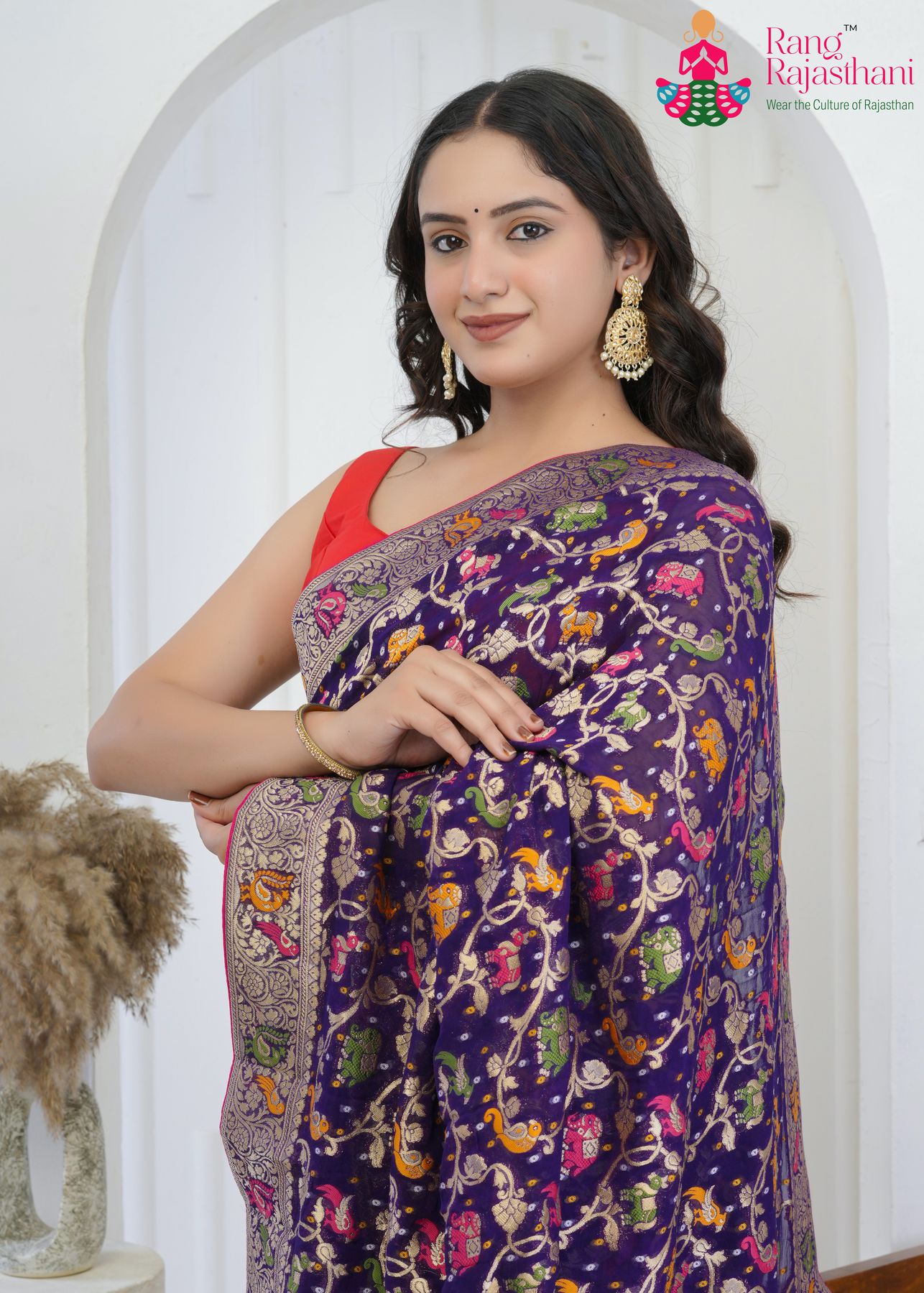 Voilet Khaddi Georgette Rajputana Pride Saree : Sanskar Heirloom