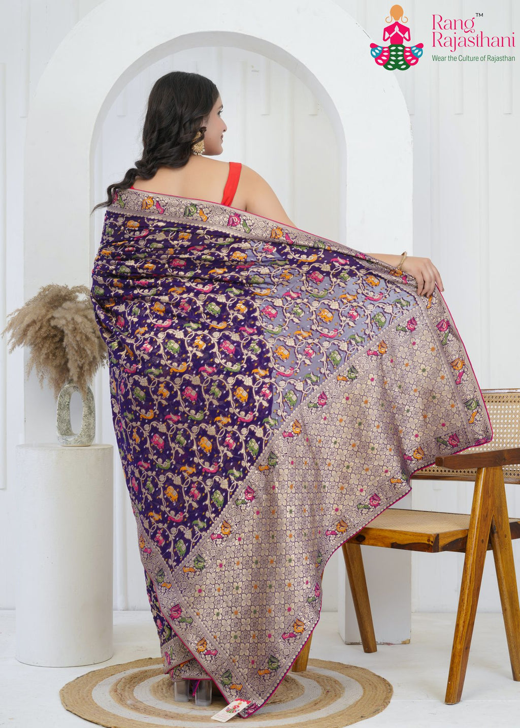 Voilet Khaddi Georgette Rajputana Pride Saree : Sanskar Heirloom